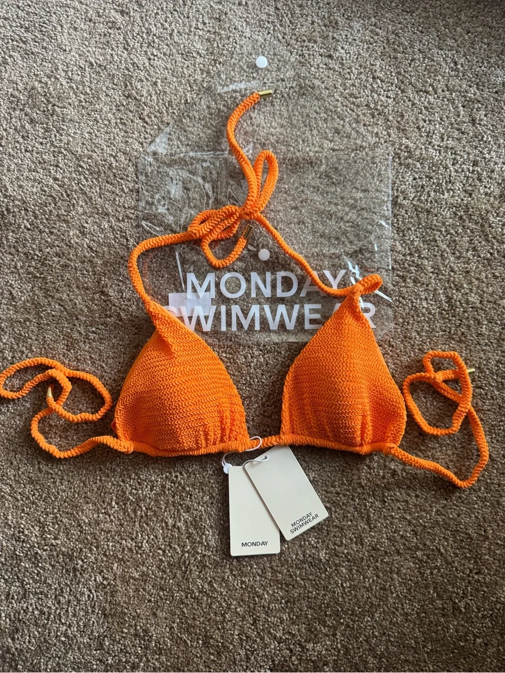NWT Monday Swimwear Palma Top Tangerine Crinkle